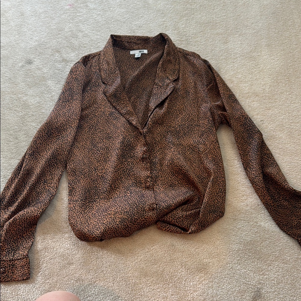 Muse Brown Button Down Shirt Relaxed Notched Collar